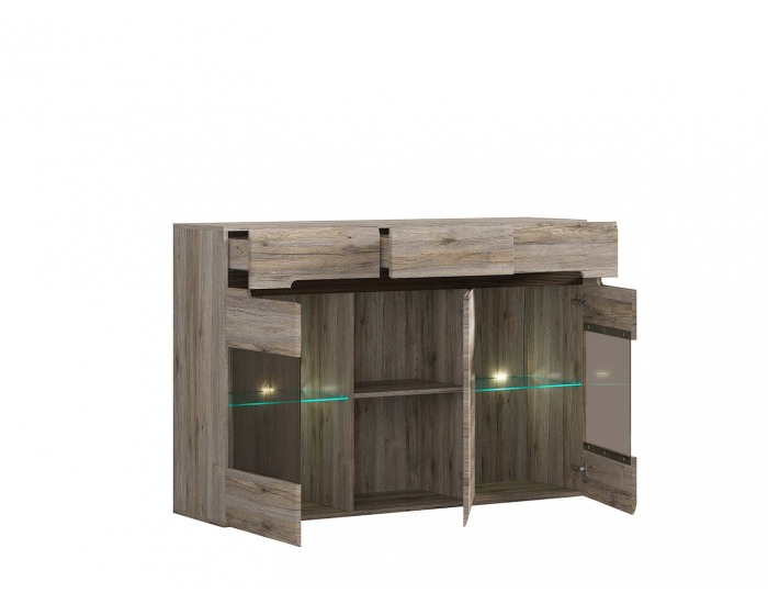 Vitrína s osvetlením Azteca KOM2W1D3S/10/15 - dub san remo / wenge magia