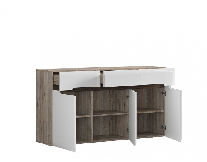 Komoda Azteca KOM3D3S/8/15 - dub san remo / biely lesk / wenge magia