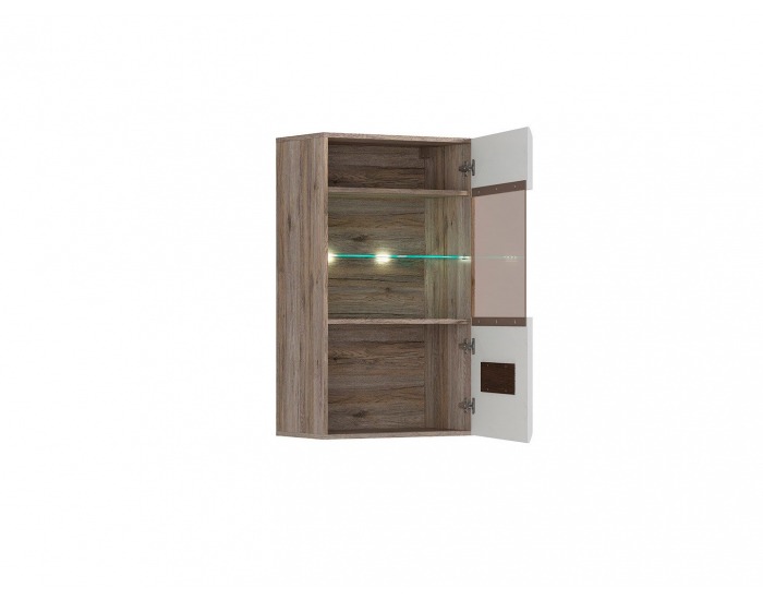Vitrína na stenu s osvetlením Azteca SFW1W/10/6 - dub san remo / biely lesk / wenge magia