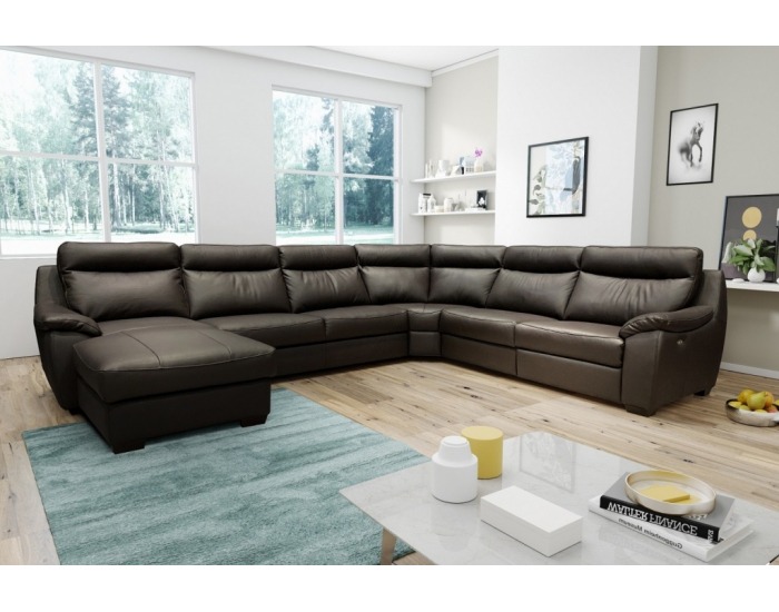 Kožená rohová sedačka U s rozkladom Boston U P - tmavohnedá