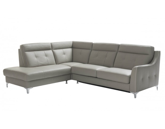 Kožená rohová sedačka s rozkladom Camomilla L - sivá / čierna