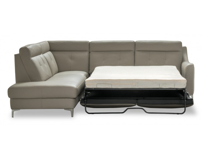 Kožená rohová sedačka s rozkladom Camomilla L - sivá / čierna