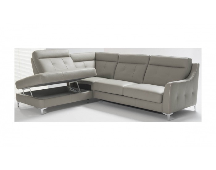 Kožená rohová sedačka s rozkladom Camomilla L - sivá / čierna