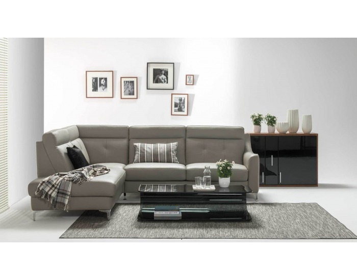 Kožená rohová sedačka s rozkladom Camomilla L - sivá / čierna