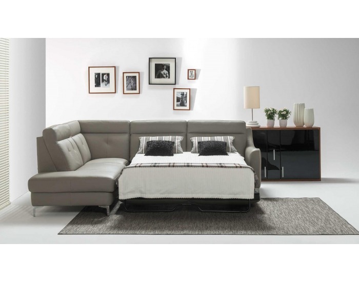 Kožená rohová sedačka s rozkladom Camomilla L - sivá / čierna