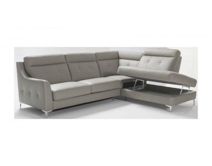 Kožená rohová sedačka s rozkladom Camomilla P - sivá / čierna