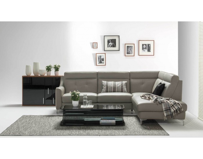 Kožená rohová sedačka s rozkladom Camomilla P - sivá / čierna