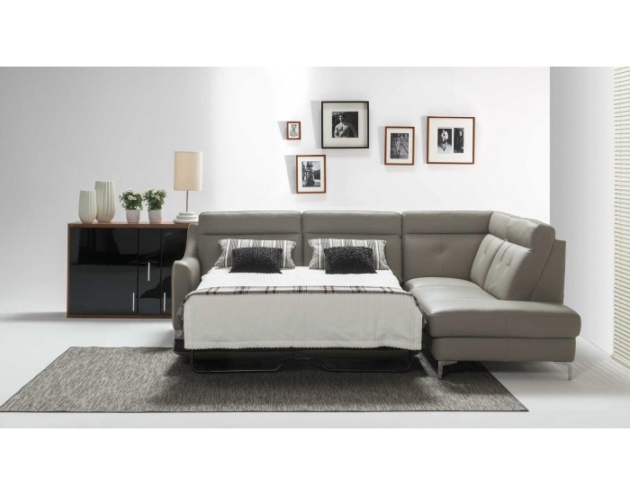 Kožená rohová sedačka s rozkladom Camomilla P - sivá / čierna