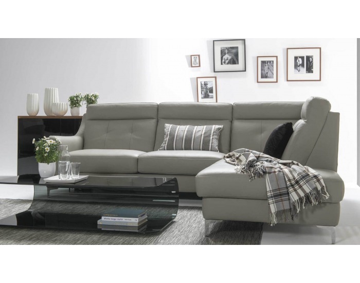 Kožená rohová sedačka s rozkladom Camomilla P - sivá / čierna