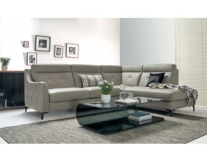 Kožená rohová sedačka s rozkladom Camomilla P - sivá / čierna