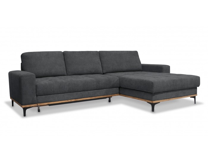Rohová sedačka s rozkladom a úložným priestorom Casper L/P - tmavosivá / prírodná / čierna