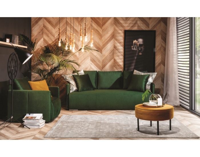 Pohovka s rozkladom a úložným priestorom Clarc II Lux - tmavozelená / vzor