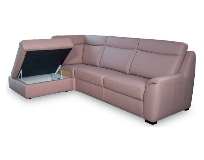Kožená rohová sedačka s rozkladom Clivia L - ružová