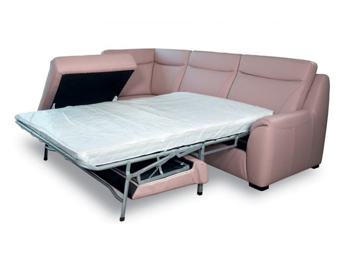 Kožená rohová sedačka s rozkladom Clivia L - ružová