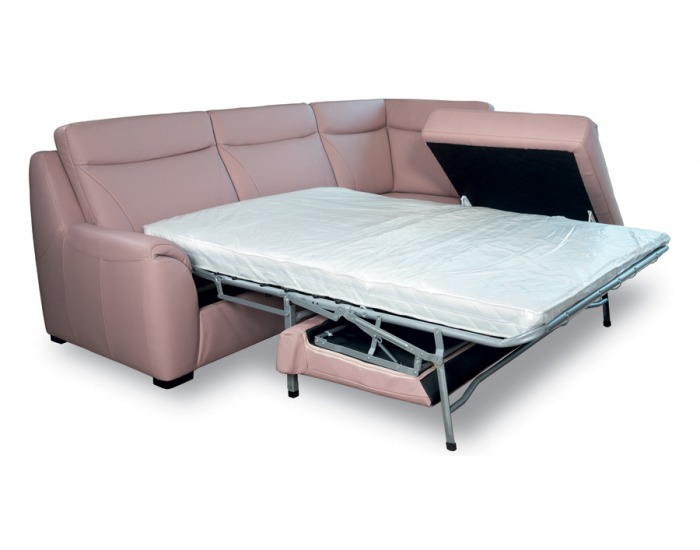 Kožená rohová sedačka s rozkladom Clivia P - ružová