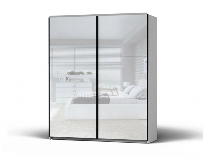 Šatníková skriňa s posuvnými dverami Colin 183 - biela / lak biely lesk