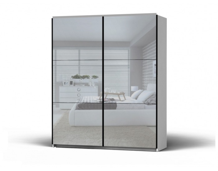 Šatníková skriňa s posuvnými dverami a zrkadlom Colin 183 - biela