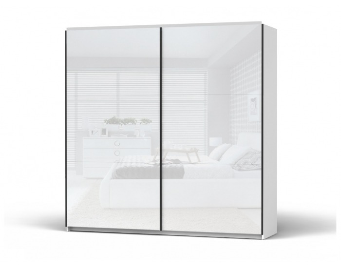 Šatníková skriňa s posuvnými dverami Colin 220 - biela / lak biely lesk