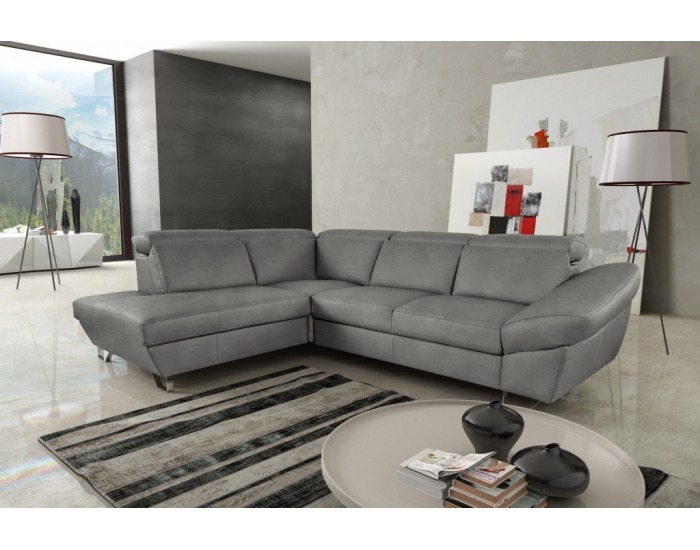 Rohová sedačka s rozkladom a úložným priestorom Denver L - sivá / chróm