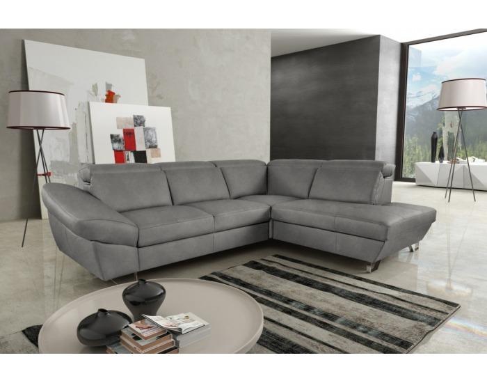 Rohová sedačka s rozkladom a úložným priestorom Denver P - sivá / chróm