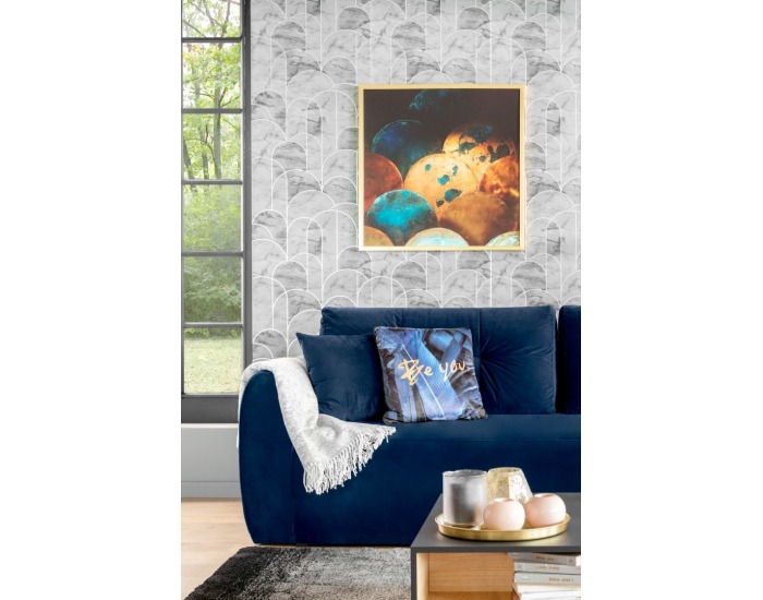 Pohovka s rozkladom a úložným priestorom Divala Lux - tmavomodrá / vzor