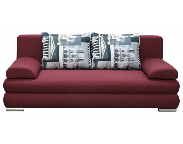 Pohovka s rozkladom a úložným priestorom Dolce - červená / vzor Paríž / chróm