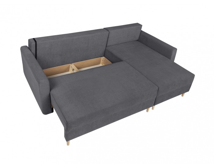 Rohová sedačka s rozkladom Feliz Lux L/P - sivá / drevo (TX002)