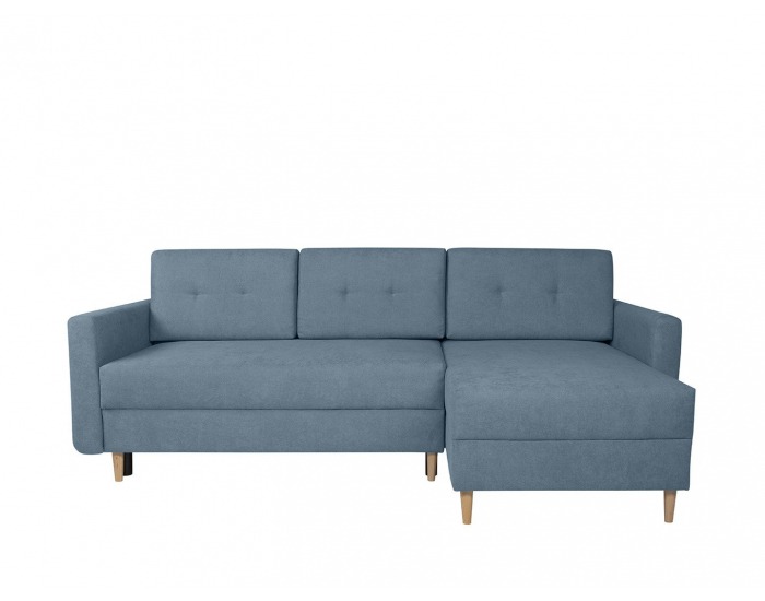 Rohová sedačka s rozkladom Feliz Lux L/P - tyrkysová / drevo (TX002)