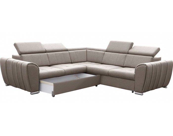 Rohová sedačka s rozkladom a úložným priestorom Grenade L - béžová / chróm