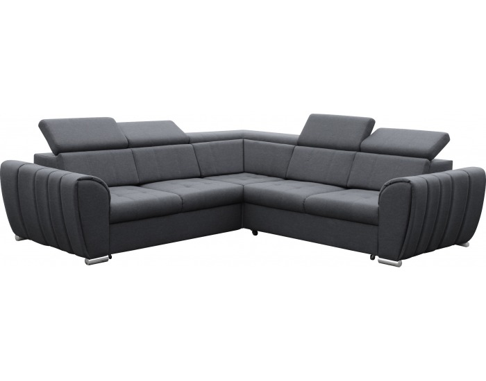 Rohová sedačka s rozkladom a úložným priestorom Grenade L - sivá / chróm