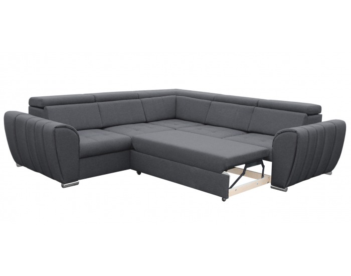 Rohová sedačka s rozkladom a úložným priestorom Grenade L - sivá / chróm