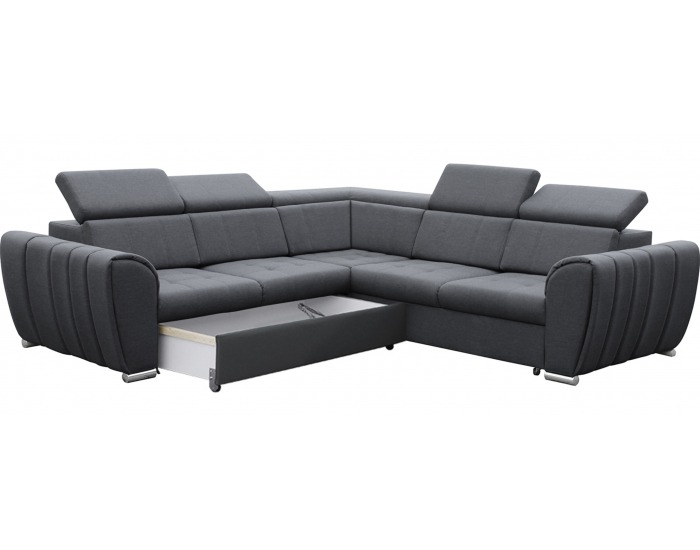 Rohová sedačka s rozkladom a úložným priestorom Grenade L - sivá / chróm