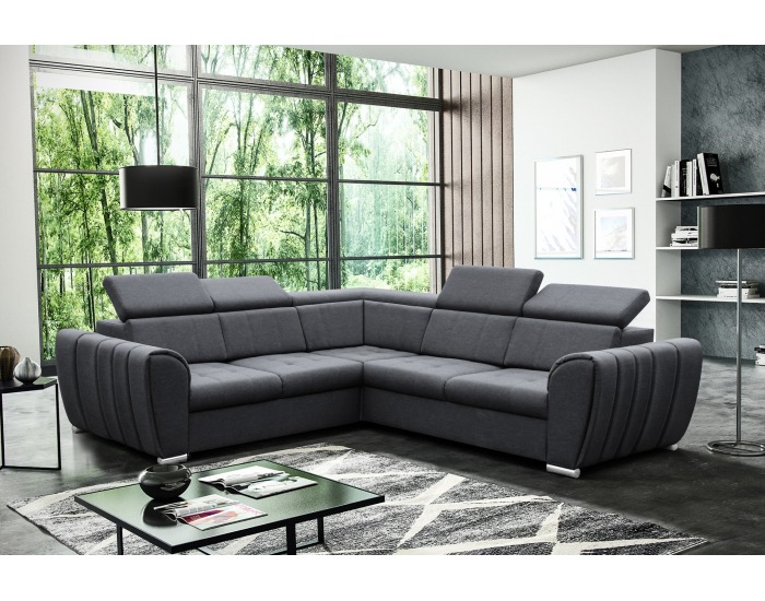 Rohová sedačka s rozkladom a úložným priestorom Grenade L - sivá / chróm