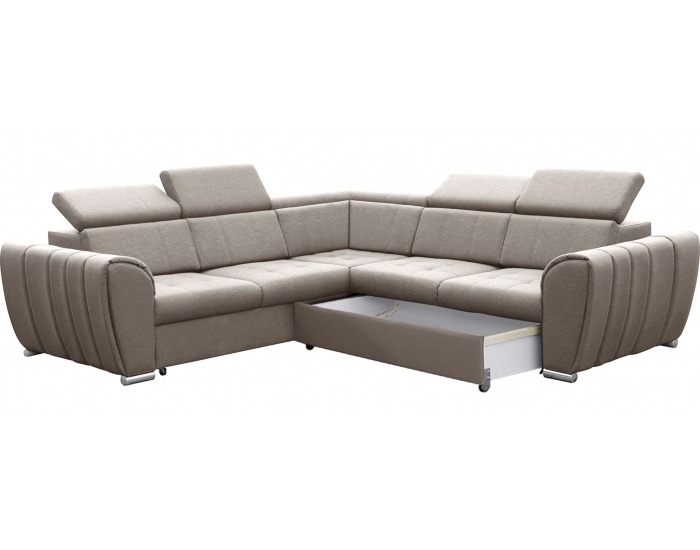 Rohová sedačka s rozkladom a úložným priestorom Grenade P - béžová / chróm