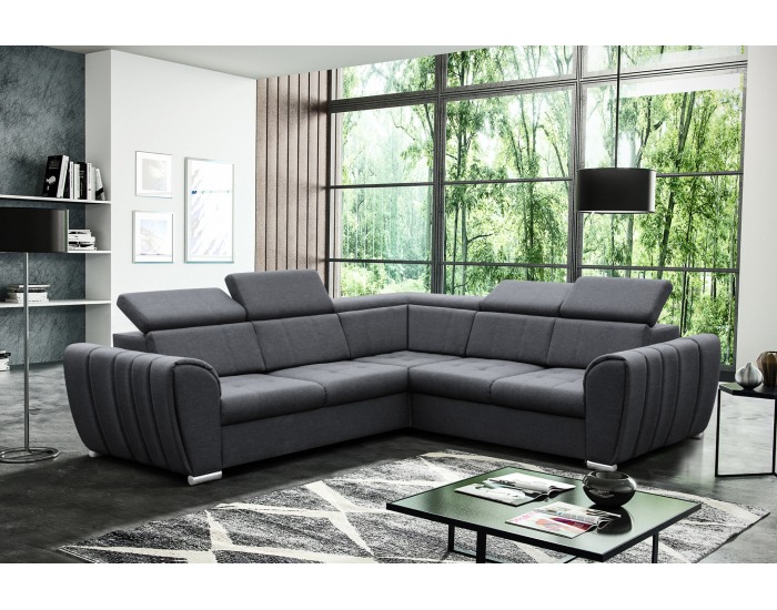 Rohová sedačka s rozkladom a úložným priestorom Grenade P - sivá / chróm