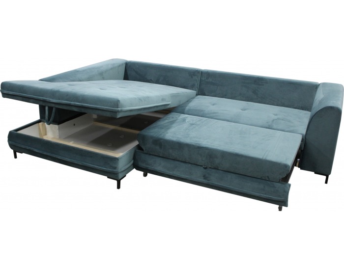 Rohová sedačka s rozkladom a úložným priestorom Gusto L - zelená / modrá / čierna