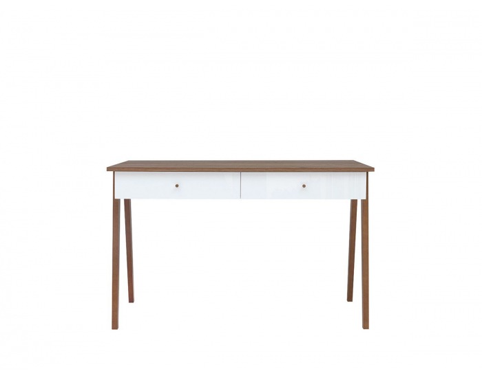 Písací stôl Heda BIU2S - biela / smrekovec sibiu zlatý / biely lesk