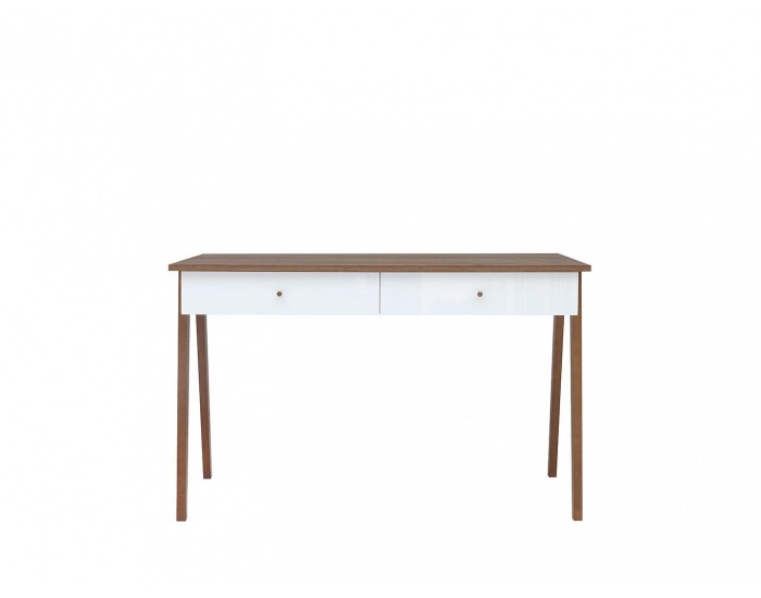 Písací stôl Heda BIU2S - biela / smrekovec sibiu zlatý / biely lesk