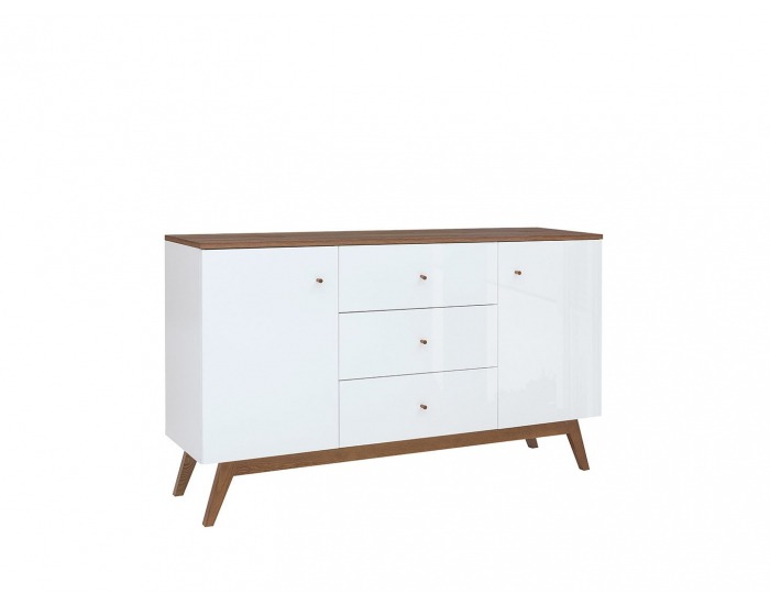 Komoda Heda KOM2D3S - biela / smrekovec sibiu zlatý / biely lesk