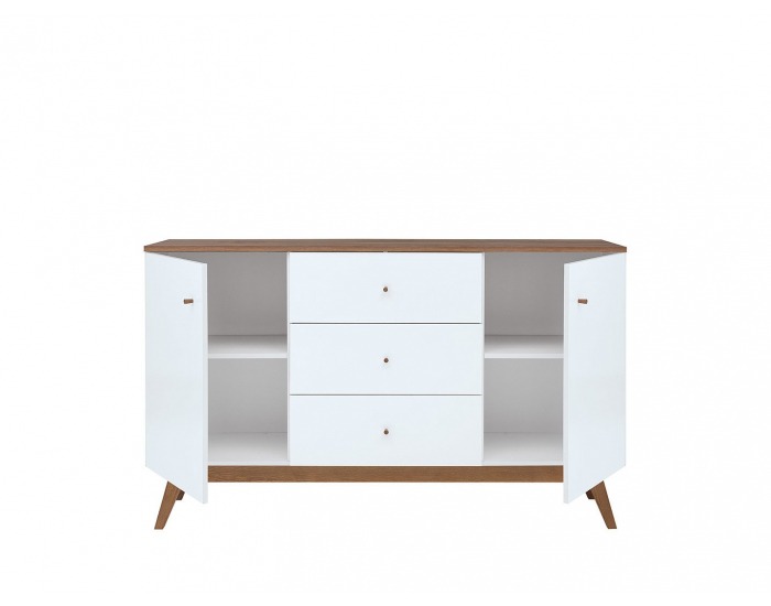 Komoda Heda KOM2D3S - biela / smrekovec sibiu zlatý / biely lesk