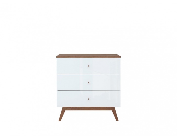 Komoda Heda KOM3S - biela / smrekovec sibiu zlatý / biely lesk