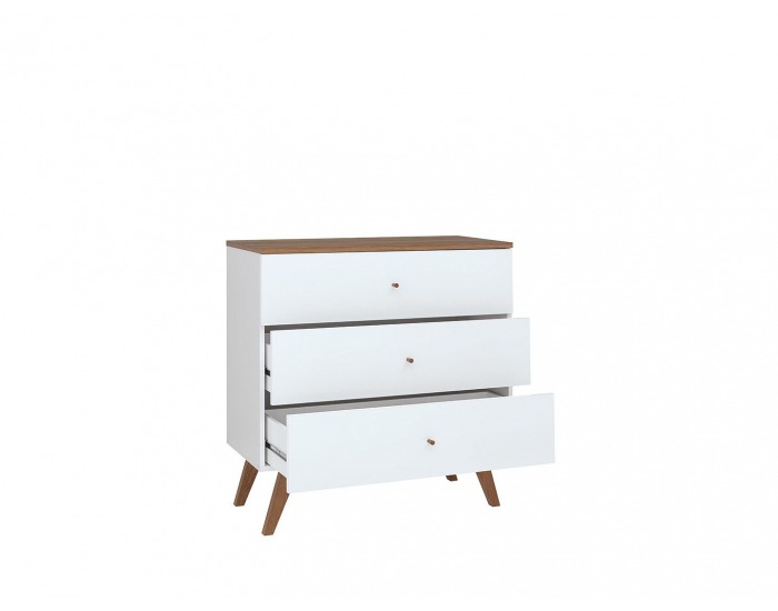 Komoda Heda KOM3S - biela / smrekovec sibiu zlatý / biely lesk