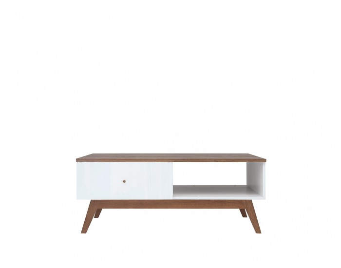 Konferenčný stolík Heda LAW1S - biela / smrekovec sibiu zlatý / biely lesk
