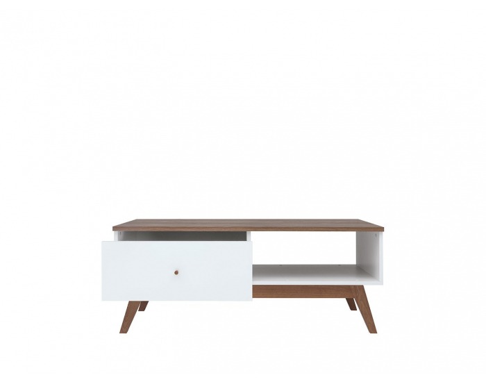 Konferenčný stolík Heda LAW1S - biela / smrekovec sibiu zlatý / biely lesk