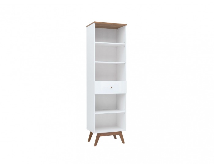 Regál Heda REG1S - biela / smrekovec sibiu zlatý / biely lesk