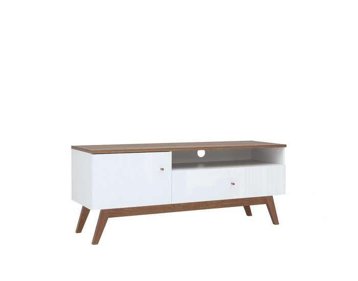 TV stolík Heda RTV1D1S - biela / smrekovec sibiu zlatý / biely lesk