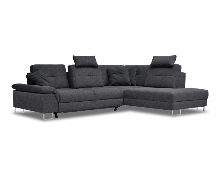 Rohová sedačka s rozkladom a úložným priestorom Joli P - tmavosivá / chróm