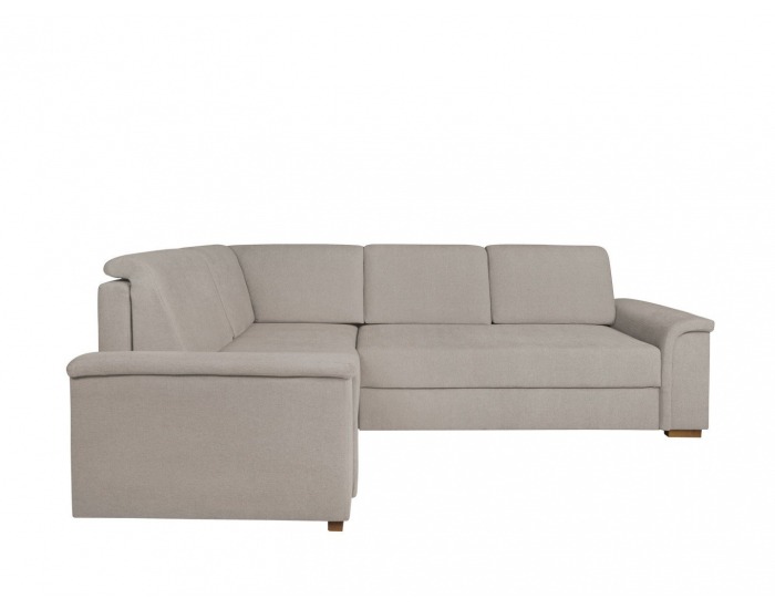 Rohová sedačka s rozkladom a úložným priestorom Kerman L - béžová / drevo (TX061)