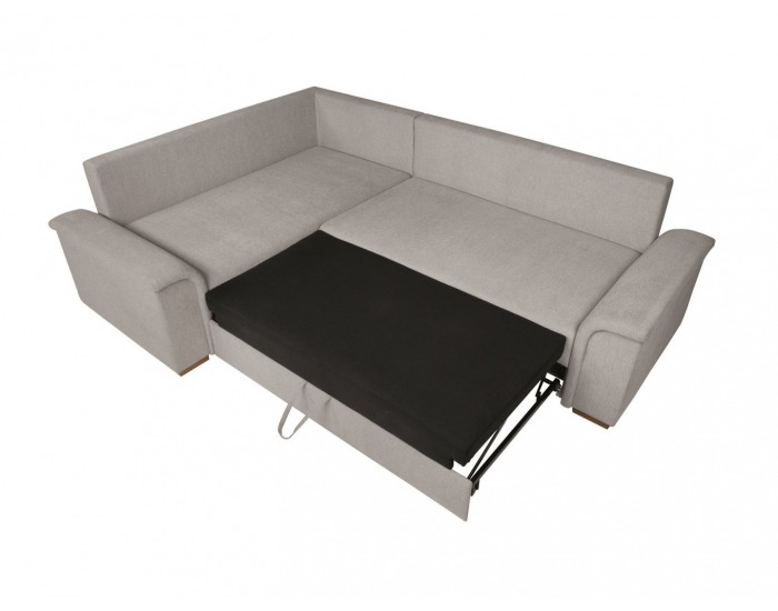 Rohová sedačka s rozkladom a úložným priestorom Kerman L - béžová / drevo (TX061)