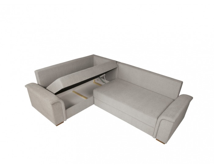 Rohová sedačka s rozkladom a úložným priestorom Kerman L - béžová / drevo (TX061)